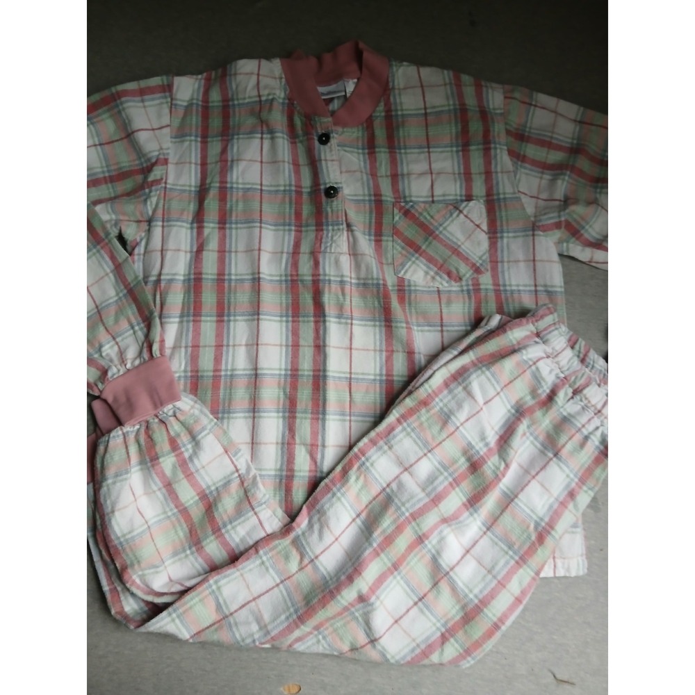 Vermont Country Store Pajama Set Medium Flannel Cotton Plaid Retro 90s